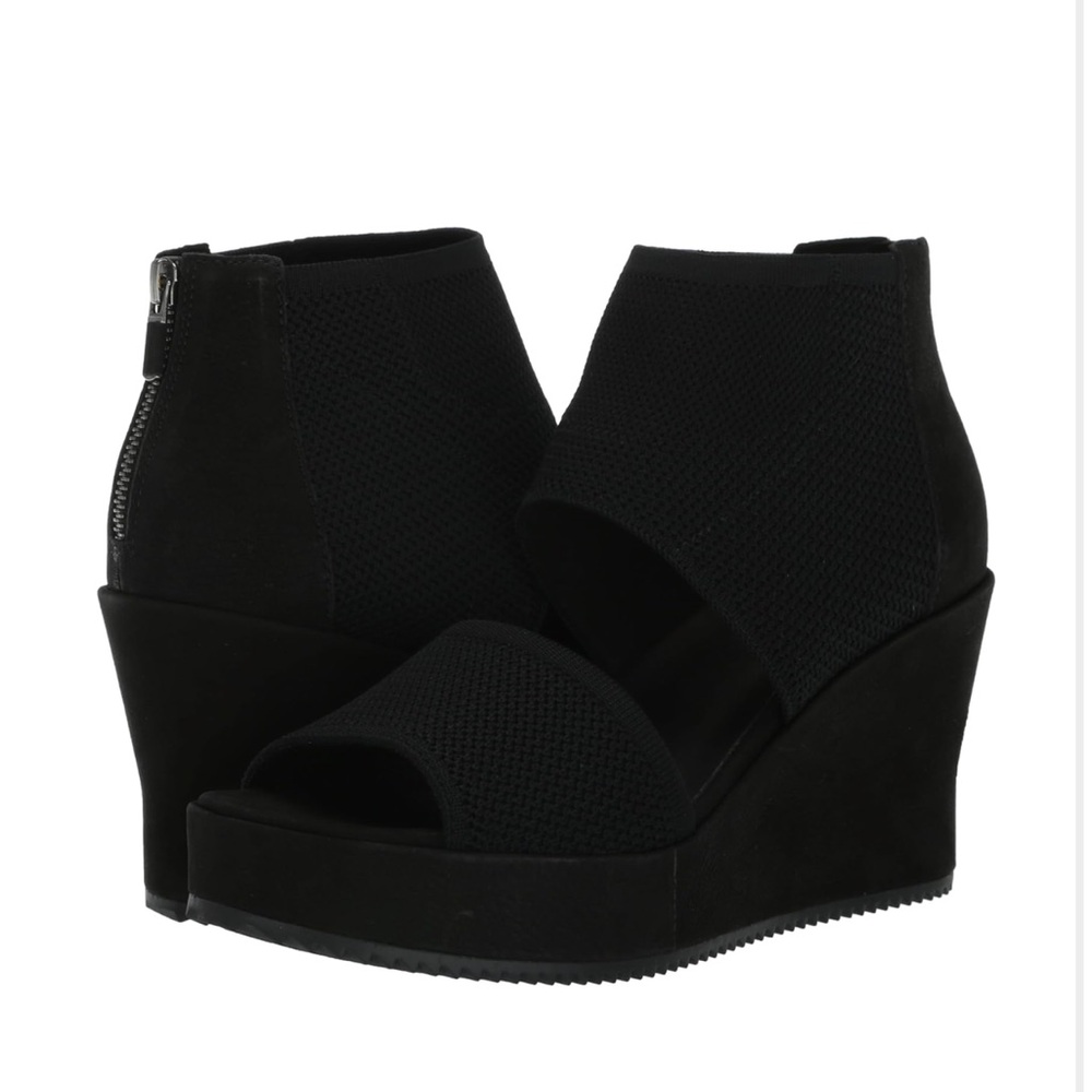 *NEW* EILEEN FISHER WOMEN'S LETO WEDGE SANDAL, BLACK, 5.5 B101 - Picture 2 of 14